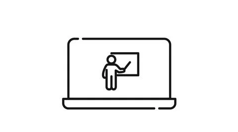 Laptop with teacher explaining on whiteboard Stock Illustration