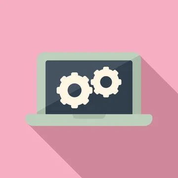 Laptop technical document icon flat vector. Paper manual Stock Illustration