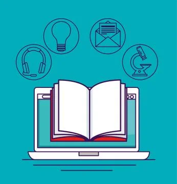 Laptop technology with digital book knowledge Stock Illustration