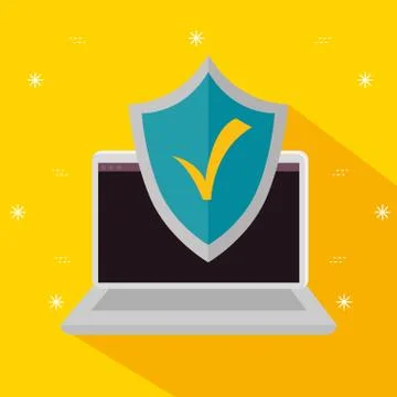 Laptop technology with shiel security strategy Illustrazione stock