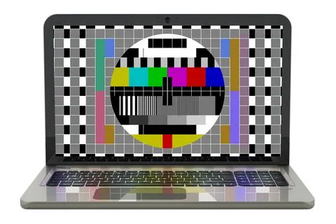 Laptop with test card on the screen, problem with connection, concept. 3D r.. 库存插图