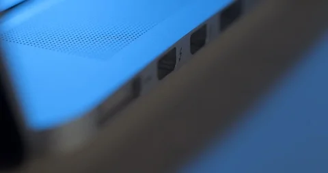Laptop thunderbolt connection 4K Stock Footage 97090182
