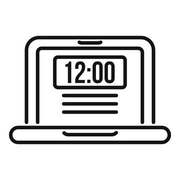Laptop time icon outline vector. Clock project Illustrazione stock