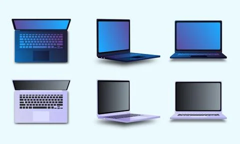 Laptop Top Front Side view Isolated on white Background Stock Illustration