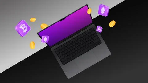 Laptop Top View. Cryptocurrency Mockup Stock Illustration