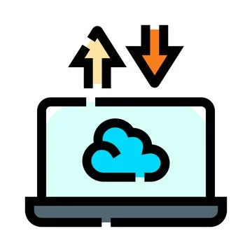 Laptop transferring data to and from cloud storage Stockillustratie