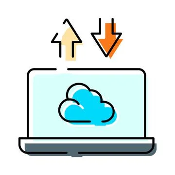Laptop transferring data to cloud storage service Stock Illustration