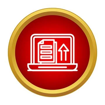 Laptop transferring documents icon with upload direction arrow Illustrazione stock