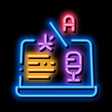 Laptop Translation Program neon glow icon illustration Illustrazione stock