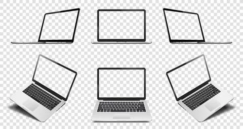 Laptop with transparent screen on transparent background. Perspective, top .. 스톡 일러스트