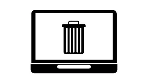 Laptop with trash can icon Illustration