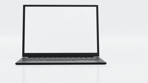 Laptop turn around and open to show screen, application promotion present. Видео 246257448