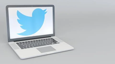 Laptop with Twitter, Inc. logo. Computer technology conceptual editorial 3D Stock-Illustration