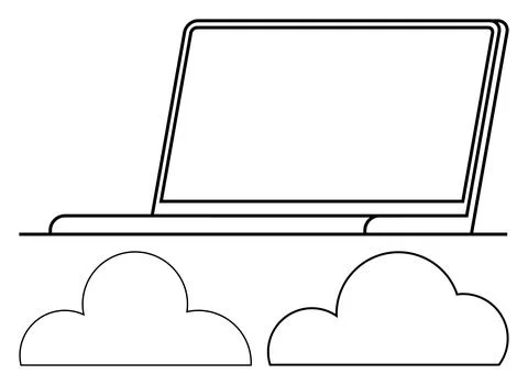 Laptop with two clouds in foreground. Ideal for cloud computing, online data  스톡 일러스트