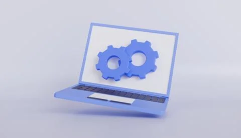 Laptop with two gears on the screen, configuration and technical operations Stock Illustration