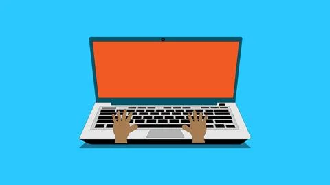 Laptop typing concept. hand typing on laptop keyboard with blank screen ill.. 스톡 일러스트