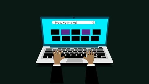 Laptop typing concept. hand typing on laptop keyboard with blank screen ill.. 스톡 일러스트