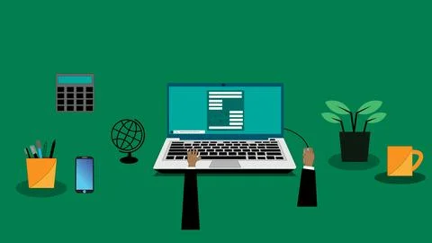 Laptop typing concept. hand typing on laptop keyboard with blank screen ill.. 스톡 일러스트
