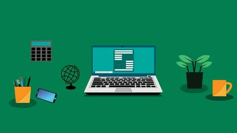 Laptop typing concept. hand typing on laptop keyboard with blank screen ill.. 스톡 일러스트