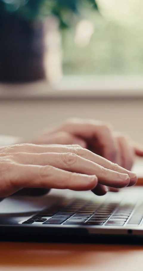 Laptop, typing or hands in office for email, risk assessment or asset management Stock Footage 342314610