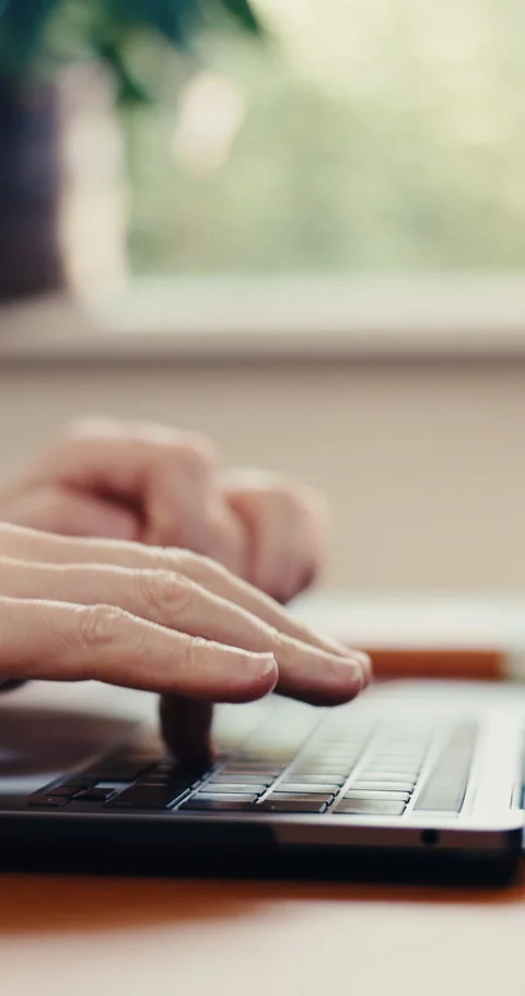 Laptop, typing or hands in office for research, risk assessment or asset Stock Footage 342314984