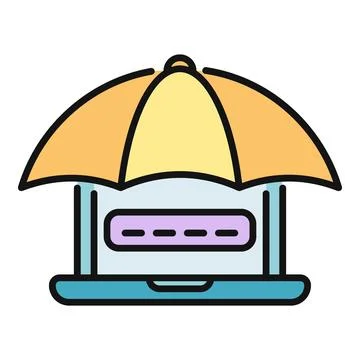 Laptop under umbrella protecting data and privacy icon Illustrazione stock