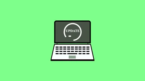Laptop with update loading icon animated on a color background. Stock Footage 258100667