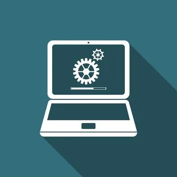 Laptop update process with gearbox progress and loading bar icon isolated with Illustrazione stock