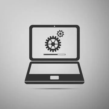 Laptop update process with gearbox progress and loading bar icon isolated on 스톡 일러스트