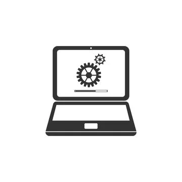 Laptop update process with gearbox progress and loading bar icon isolated Stock Illustration