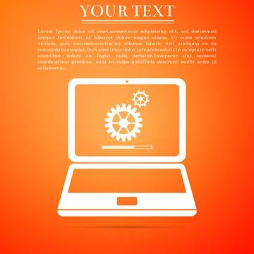 Laptop update process with gearbox progress and loading bar icon isolated on Illustrazione stock