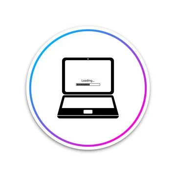 Laptop update process with loading bar icon isolated on white background. System Stock Illustration