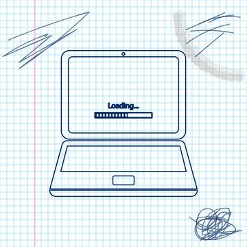 Laptop update process with loading bar line sketch icon isolated on white Stock Illustration