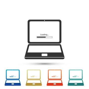 Laptop update process with loading bar icon isolated on white background. S.. Stock Illustration