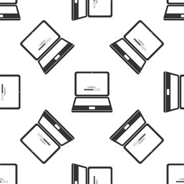 Laptop update process with loading bar icon seamless pattern on white backg.. Stockillustratie