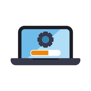 Laptop updating software with progress bar and gear icon Stock Illustration