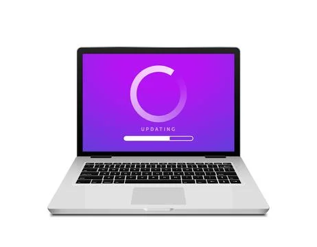 Laptop updating software progress. Computer update screen with progress bar イラスト素材