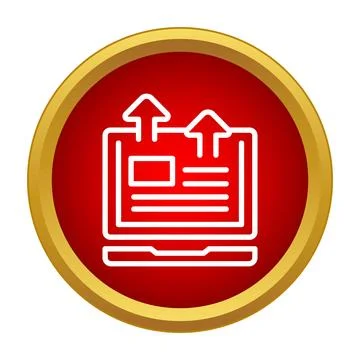 Laptop uploading data with arrows in red circle Stock Illustration