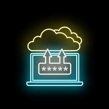 Laptop uploading data to cloud with password security Stock Illustration