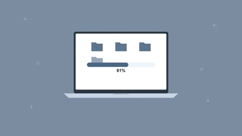 Laptop uploading folders to the cloud with a progress bar, slate gray Stock Footage 342594440