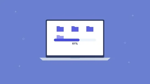 Laptop uploading folders to the cloud with a progress bar, indigo Stock Footage 342594455