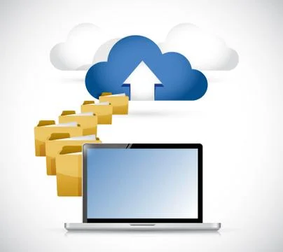 Laptop uploading info to cloud. cloud computing Illustrazione stock