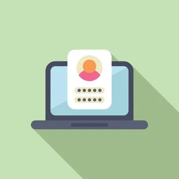 Laptop user access icon flat vector. Two factor authentication Stock Illustration