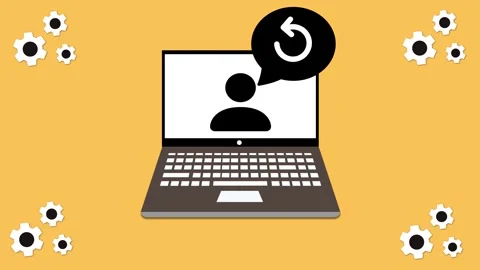 Laptop with a user icon on screen refresh icon animated on a yellow backgroun Stock Footage 268723762