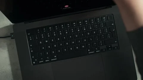 Laptop User Opens the Device and Unlocks It with His Finger Stock Footage 286239908