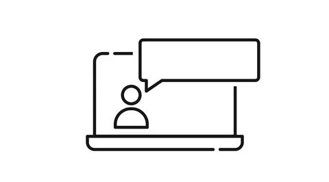 Laptop with user profile and speech bubble on screen vector icon Stock Illustration