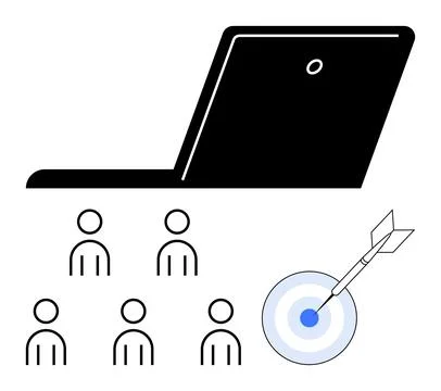 Laptop with Users and Target Symbolizes Online Learning, Digital Marketing,.. Stock Illustration