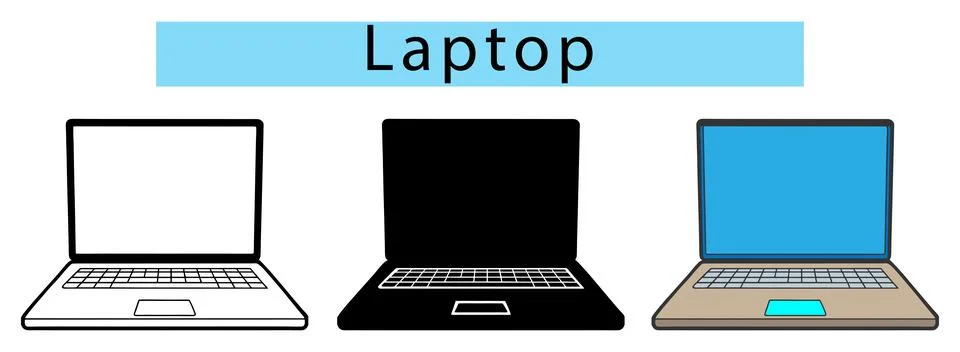 Laptop vector art, Laptop computer vector art, Laptop outline icon Stock Illustration