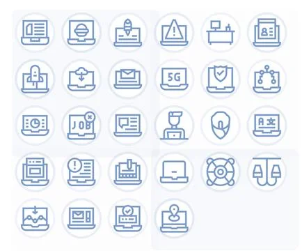 Laptop Vector Graphics featuring 28 Bold Line Pixel Aligned 256x256 Designs Stock Illustration