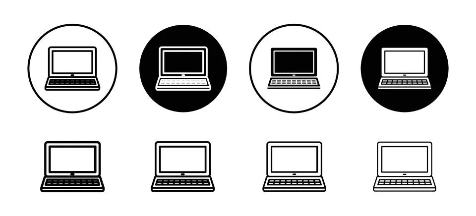 Laptop vector icon set collection. Laptop Outline flat Icon. Stock Illustration